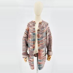 Handmade Vintage 80s Brown Green Striped Knit Cardigan Grandpa Sweater